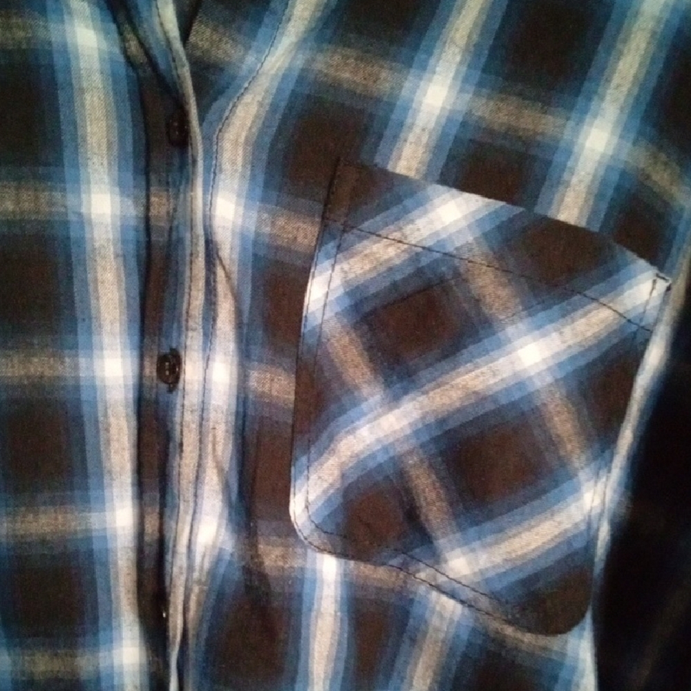 Time and Tru Navy Plaid Shirt - Picture 5 of 5